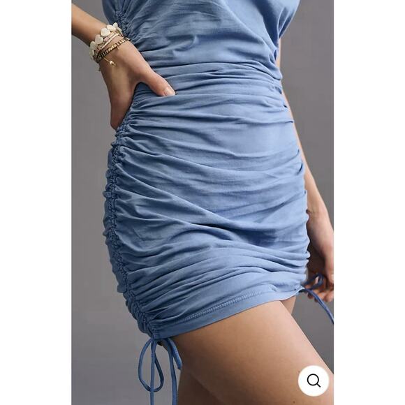 Daily Practice By Anthropologie Sleeveless Ruched Mini Dress Blue Size Large L - Picture 3 of 9